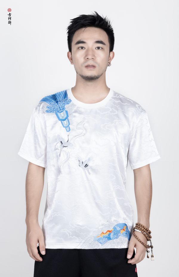 Ocean Wave White Crane T shirt - Image 3