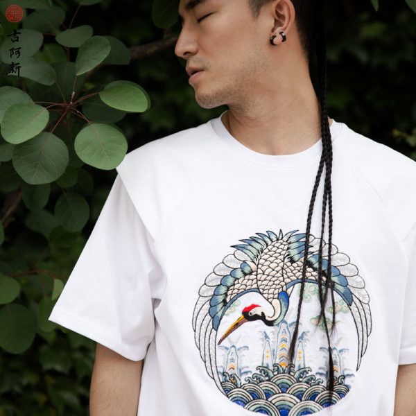 Cloud Sea White Crane T shirt - Image 4