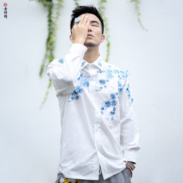 Blue plum blossom Long sleeved shirt - Image 4