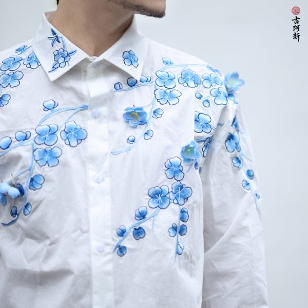 Blue plum blossom Long sleeved shirt - Image 3