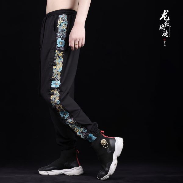 Dragon patterned glazed tile Casual pants